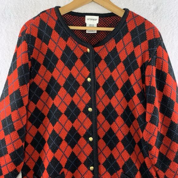 Vintage Womens Argyle Button Cardigan Sweater Sz M Old Money Ivy League Academia - Picture 2 of 9